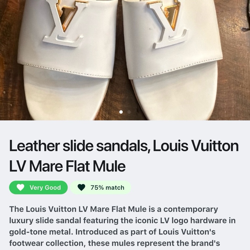 Louis Vuitton White Leather Slide Sandals with Gold LV Logo - Picture 7 of 9